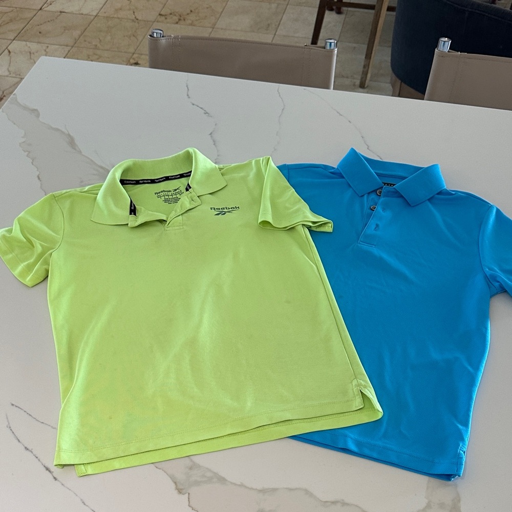 PGA Tour and Reebok Kids Polo active Shirts Lime Green and Blue M (10-12)